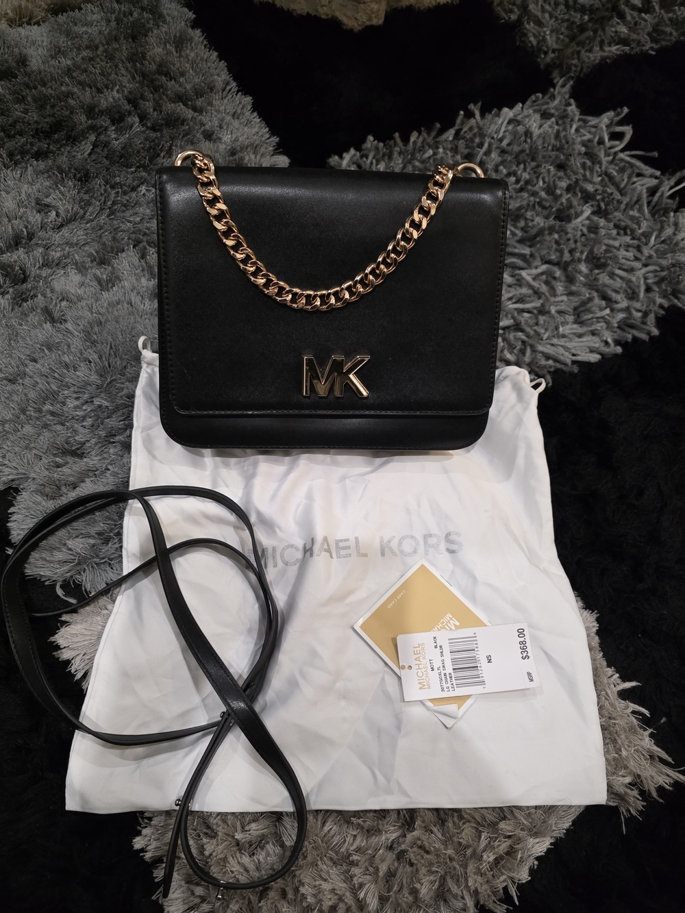 Michael Kors Black Leather Shoulder Bag with Gold Chain
